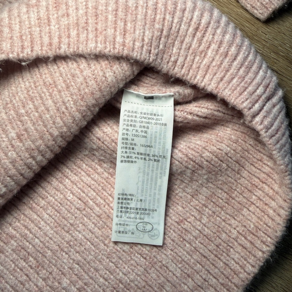 Abercrombie & Fitch Womens Mock Neck Ribbed Knit Sweater Pink Marl Wool Blend M - Picture 3 of 7